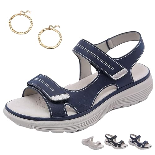 Liocwocne Komfort-Sandalen mit Klettverschluss, OrthopäDische Sandalen Damen, Sandas Damen Sommer Bequem, Perfekt füR SpaziergäNge, Leichte Rutschfest Sandals(Blau,38) von Liocwocne