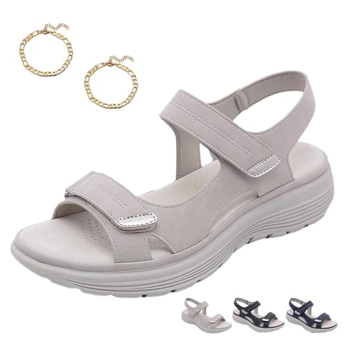 Liocwocne Komfort-Sandalen mit Klettverschluss, OrthopäDische Sandalen Damen, Sandas Damen Sommer Bequem, Perfekt füR SpaziergäNge, Leichte Rutschfest Sandals(Grau,37) von Liocwocne