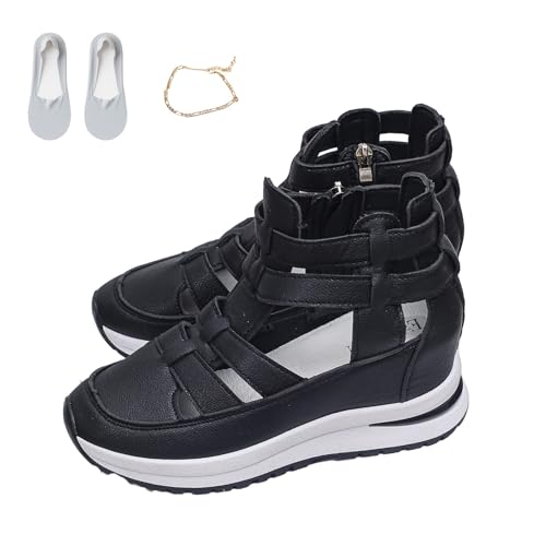 Liocwocne Orthopädische Sandalen Damen, Keilsandalen für Damen, 2025 Neue Bequeme, Leichte Keilsandalen mit Seitlichem Reißverschluss, Atmungsaktive Schmerzlindernde Sandalen(Schwarz,41eu) von Liocwocne