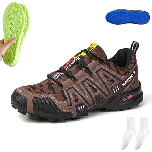 Liocwocne Orthopädischer Lauf- & Wanderschuh - Terragrip - Unisex, Keep Running Speed 3, Ergonomische Schmerzlindernde wasserdichte Verhindert Ausrutschen Trekkingschuhe(Tarnung Braun,43) von Liocwocne