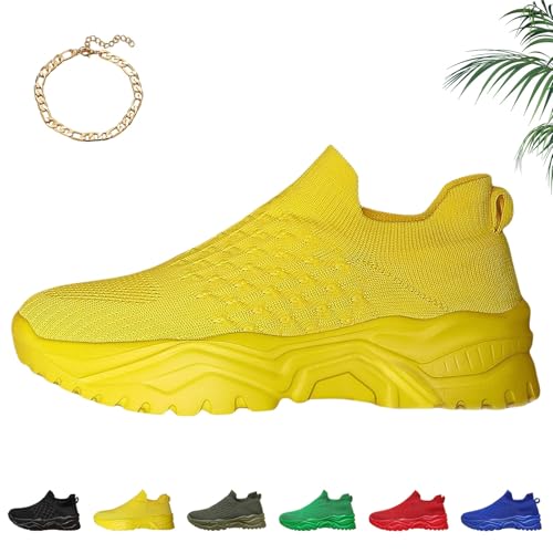 Liocwocne Vivacare+ Ergonomische & Rutschfeste Schmerzlinderungs-Schuhe, Mode OrthopäDische Sandalen Damen, Atmungsaktiv Mesh Slip On Sneakers Damen, Weich und Rutschfest(Gelb,37) von Liocwocne