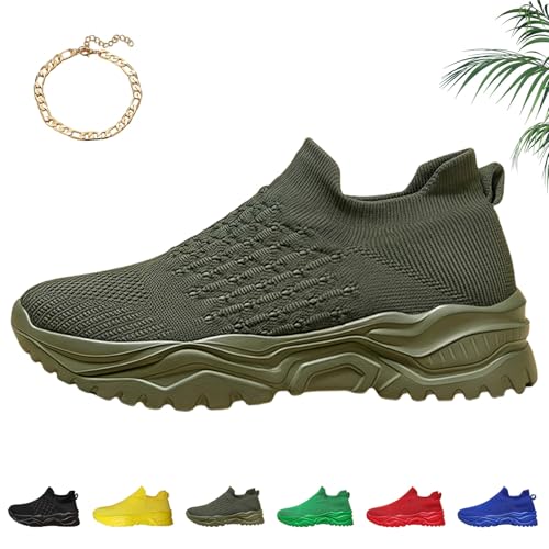 Liocwocne Vivacare+ Ergonomische & Rutschfeste Schmerzlinderungs-Schuhe, Mode OrthopäDische Sandalen Damen, Atmungsaktiv Mesh Slip On Sneakers Damen, Weich und Rutschfest(Olivgrün,41) von Liocwocne