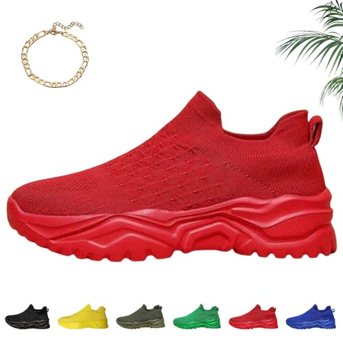 Liocwocne Vivacare+ Ergonomische & Rutschfeste Schmerzlinderungs-Schuhe, Mode OrthopäDische Sandalen Damen, Atmungsaktiv Mesh Slip On Sneakers Damen, Weich und Rutschfest(Rot,41) von Liocwocne
