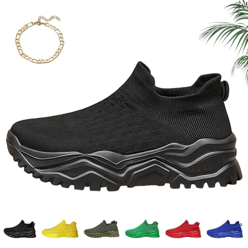 Liocwocne Vivacare+ Ergonomische & Rutschfeste Schmerzlinderungs-Schuhe, Mode OrthopäDische Sandalen Damen, Atmungsaktiv Mesh Slip On Sneakers Damen, Weich und Rutschfest(Schwarz,40) von Liocwocne