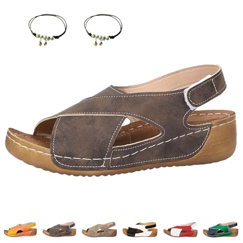 Liocwocne Vivafree - Ergonomische & Rutschfeste Sandalen Zur Schmerzlinderung, Plateau Sandalen Damen mit Klettverschluss, OrthopäDische Sandalens Damen füR Arbeit, Freizeit, Alltag(Dunkelkhaki,38) von Liocwocne