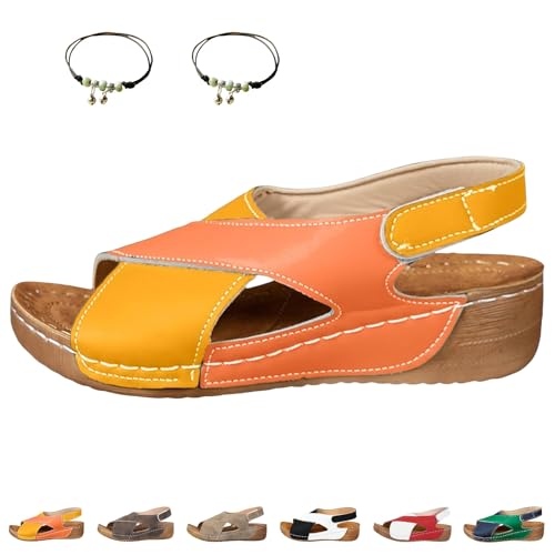 Liocwocne Vivafree - Ergonomische & Rutschfeste Sandalen Zur Schmerzlinderung, Plateau Sandalen Damen mit Klettverschluss, OrthopäDische Sandalens Damen füR Arbeit, Freizeit, Alltag(Orange,37) von Liocwocne