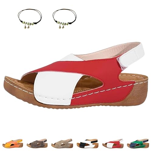 Liocwocne Vivafree - Ergonomische & Rutschfeste Sandalen Zur Schmerzlinderung, Plateau Sandalen Damen mit Klettverschluss, OrthopäDische Sandalens Damen füR Arbeit, Freizeit, Alltag(Rot,36) von Liocwocne
