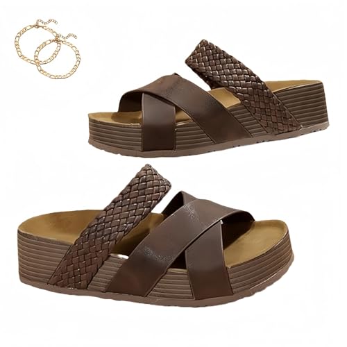 OrthopäDische Sandalen aus Hochwertigem Material, Plateau Sandalen Damen mit OrthopäDischer Einlegesohle, Vintage Freizeit Peep Toe Schuhe, Vielseitiger Stil, Bequem und Atmungsaktiv(Braun,40) von Liocwocne