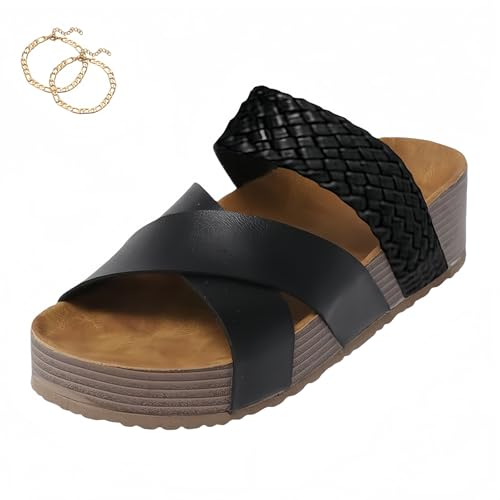 OrthopäDische Sandalen aus Hochwertigem Material, Plateau Sandalen Damen mit OrthopäDischer Einlegesohle, Vintage Freizeit Peep Toe Schuhe, Vielseitiger Stil, Bequem und Atmungsaktiv(Schwarz,37) von Liocwocne