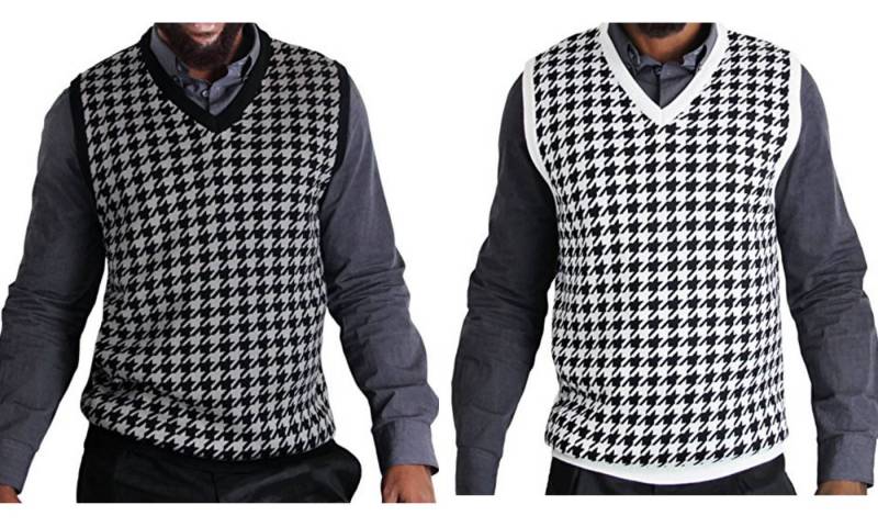 Große Herren Jacquard Houndstooth Pullover Weste | Sv-777Bm von Liokoinc