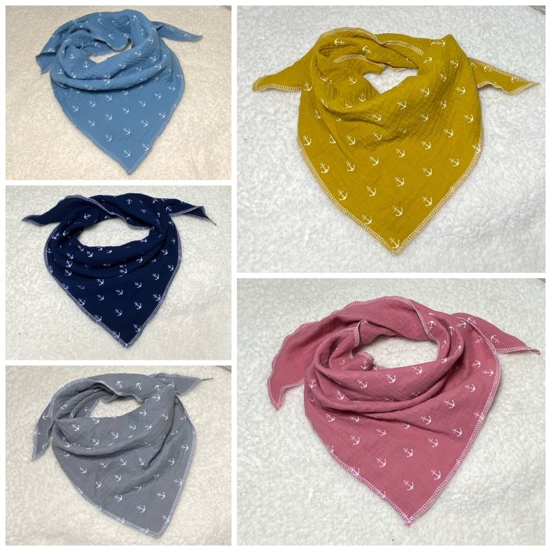 Baby Musselinhalstuch "Anker" Zum Knoten Dreieckstuch Musselin Wickelschal Tuch Handmade Schal von Liolinos