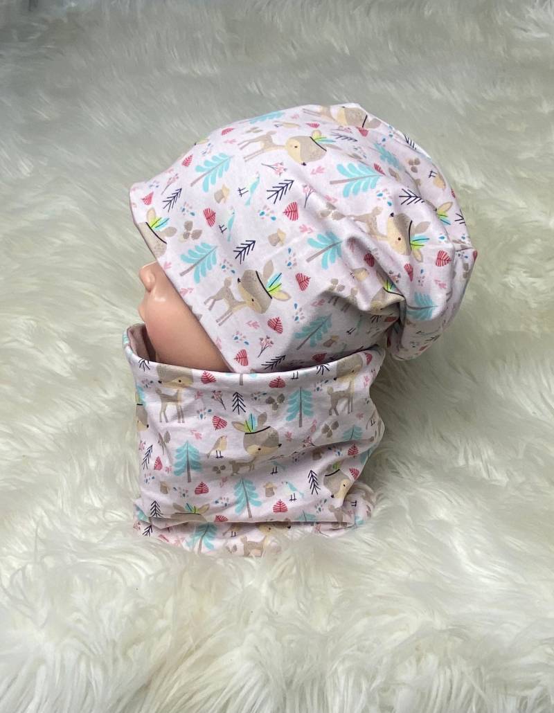 Beanie+Loop Boho Reh Mädchen Retro Rosa 39-60 Kindermütze, Schal Mütze Mit , Kleinkind Set Oder Einzeln von Liolinos