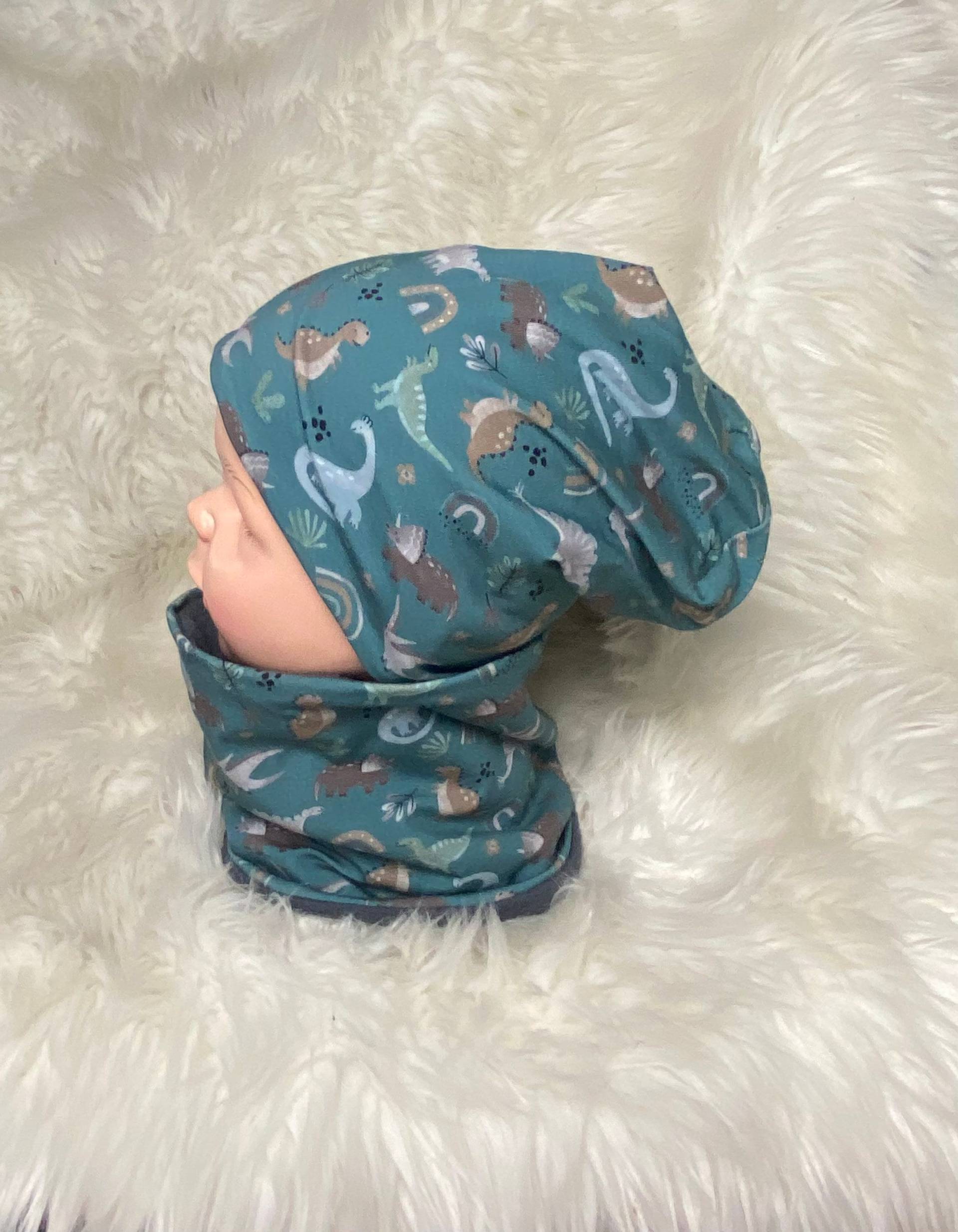 Beanie, Loop Dino Regenbogen Grün/ Petrol 39-60 Set , Mütze Schal Mit , Set Oder Einzeln von Liolinos