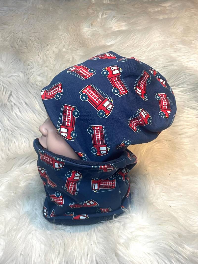Beanie, Loop Set „Feuerwehr Blau 39-60 Kindermütze, Schal , Mütze Mit , Kleinkind Oder Einzeln Beanie, Loop Set „Feuerwehr Blau 39-60 Kindermütze, Schal , Mütze Mit , Kleinkind Oder Einzeln von Liolinos
