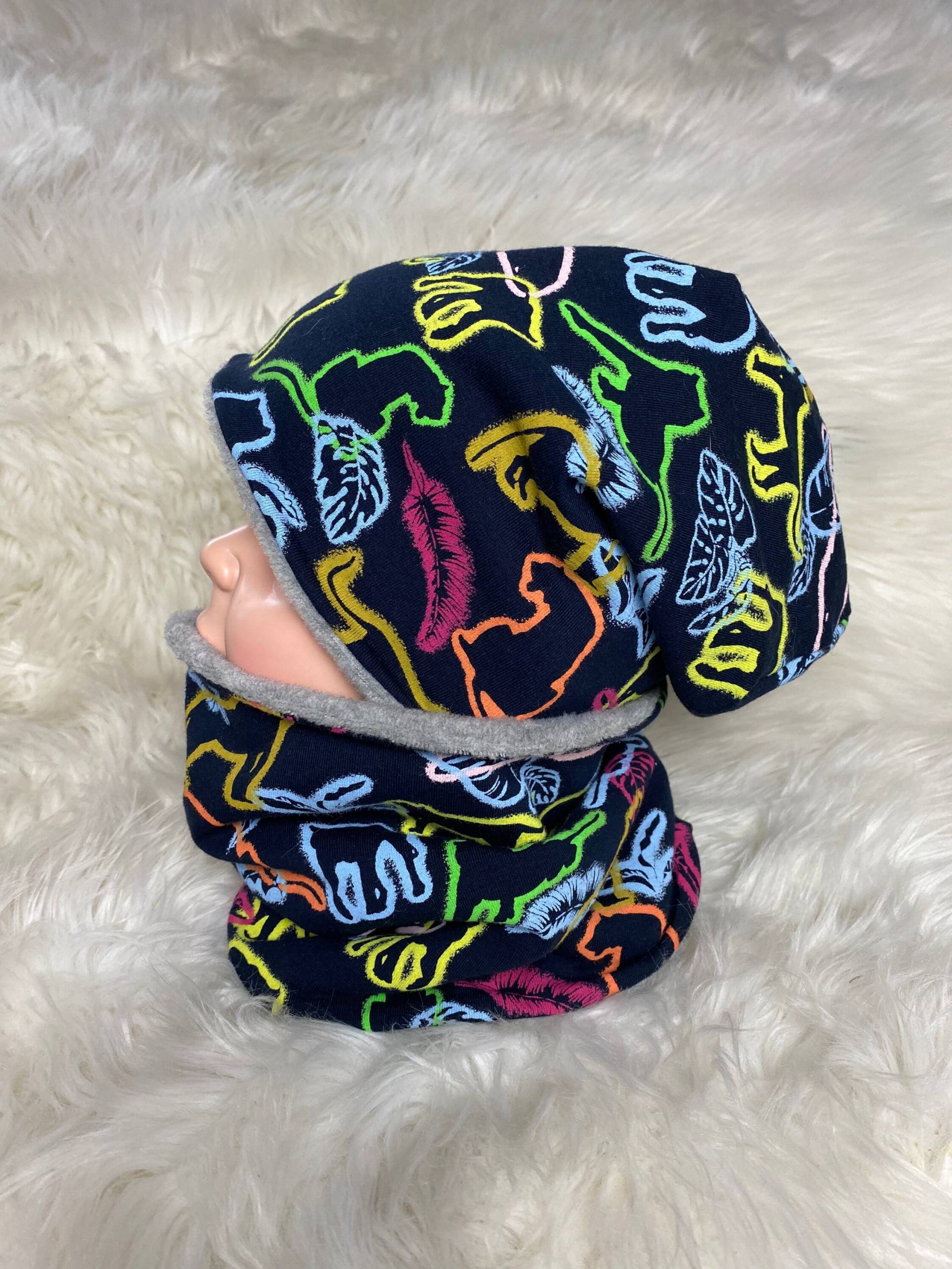 Beanie Loop „Jaguar " Dunkelblau 39-60 Kindermütze, Schal , Mütze Mit , Kleinkind Set von Liolinos
