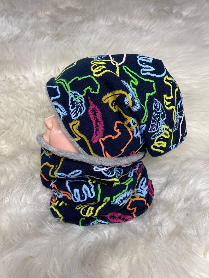 Beanie Loop „Jaguar " Dunkelblau 39-60 Kindermütze, Schal , Mütze Mit , Kleinkind Set von Liolinos