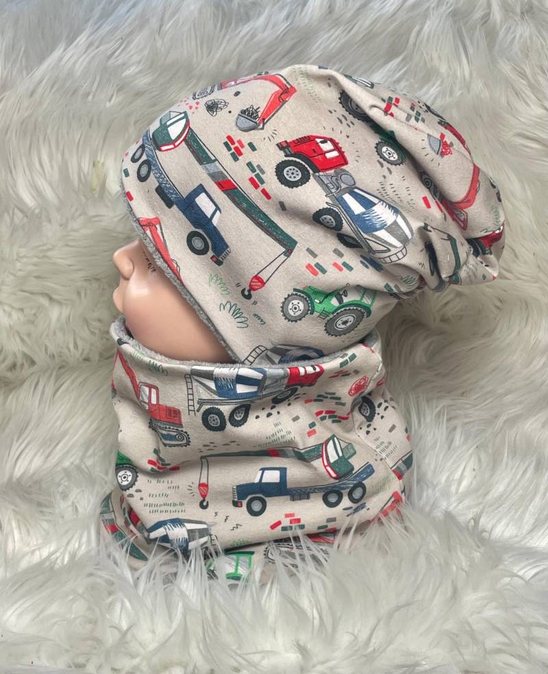 Beanie Loop Auto Bagger Kran Beige /Sand 39-60 Kindermütze, Schal , Mütze Mit , Kleinkind Set Oder Einzeln Beanie Loop Auto Bagger Kran Beige /Sand 39-60 Kindermütze, Schal , Mütze Mit , Kleinkind Set Oder Einzeln von Liolinos