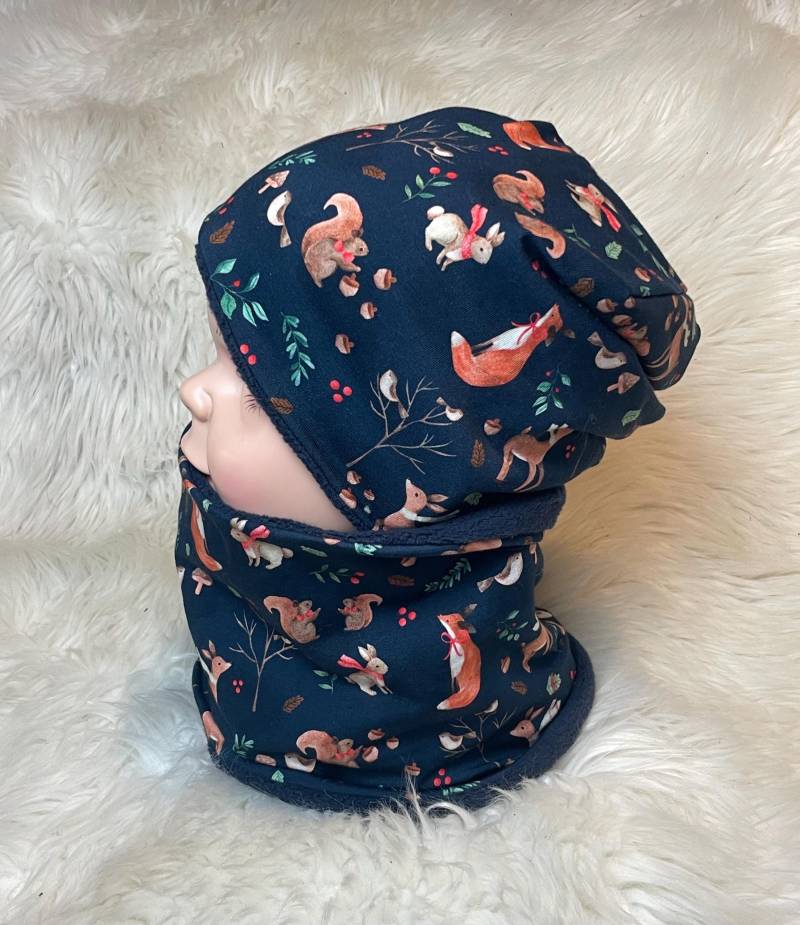Beanie Loop Eichhörnchen Hase Fuchs Blau 39-60 Kindermütze, Schal , Mütze Mit , Kleinkind Set Oder Einzeln Beanie Loop Eichhörnchen Hase Fuchs Blau 39-60 Kindermütze, Schal , Mütze Mit , Kleinkind Set Oder Einzeln von Liolinos