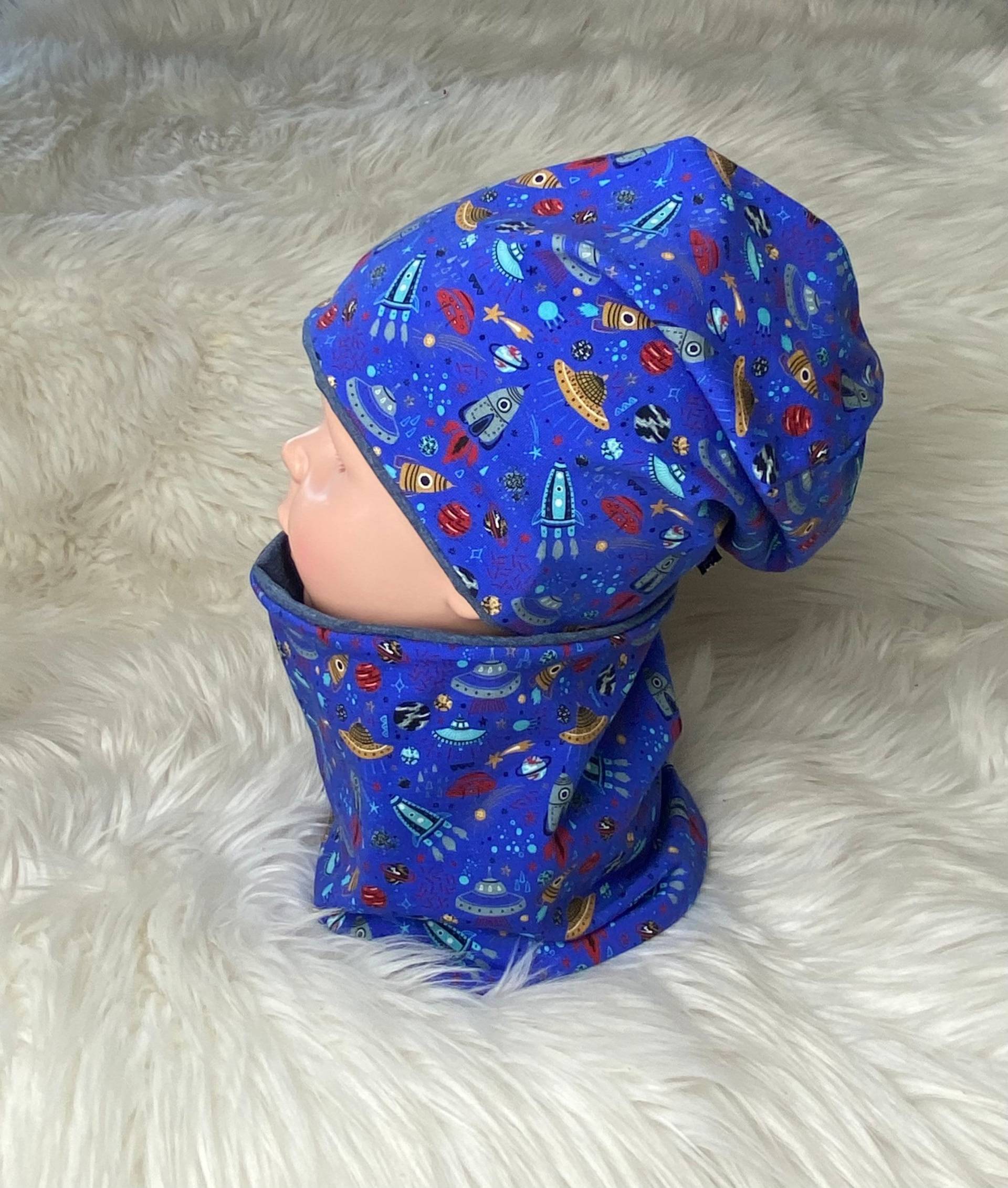 Beanie Loop Kleine Rakete Weltraum Ufo Weltall Blau Rot 39-60 Kindermütze, Schal , Mütze Mit , Kleinkind Set Oder Einzeln Beanie Loop Kleine Rakete Weltraum Ufo Weltall Blau Rot 39-60 Kindermütze, Schal , Mütze Mit , Kleinkind Set Oder Einzeln von Liolinos