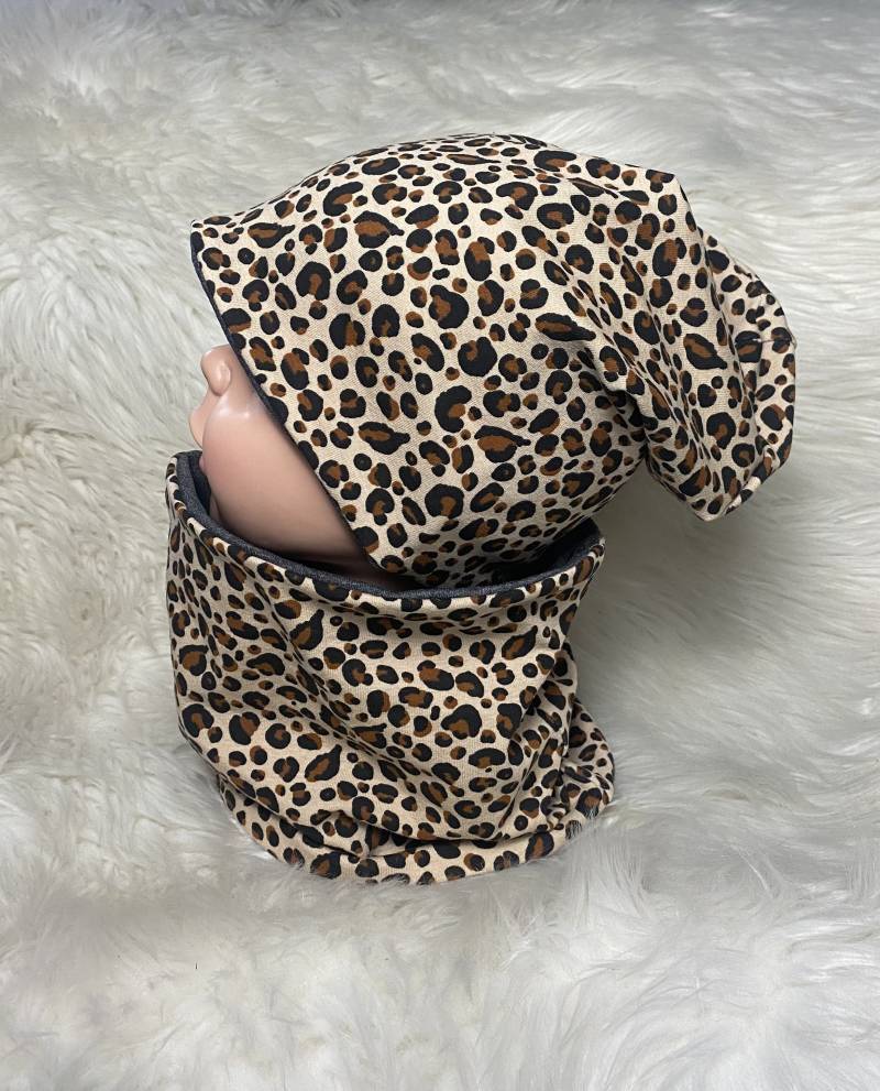 Beanie Loop Leoprint Leo Optik 39-60 Kindermütze, Schal , Mütze Mit Oder Einzeln , Kleinkind Set Halstuch Mädchen Junge Kind Baby von Liolinos