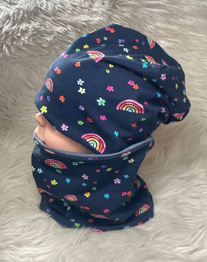 Beanie Loop Regenbogen Blau Blume 39-60 Kindermütze, Schal , Mütze Mit , Kleinkind Set Oder Einzeln Beanie Loop Regenbogen Blau Blume 39-60 Kindermütze, Schal , Mütze Mit , Kleinkind Set Oder Einzeln von Liolinos