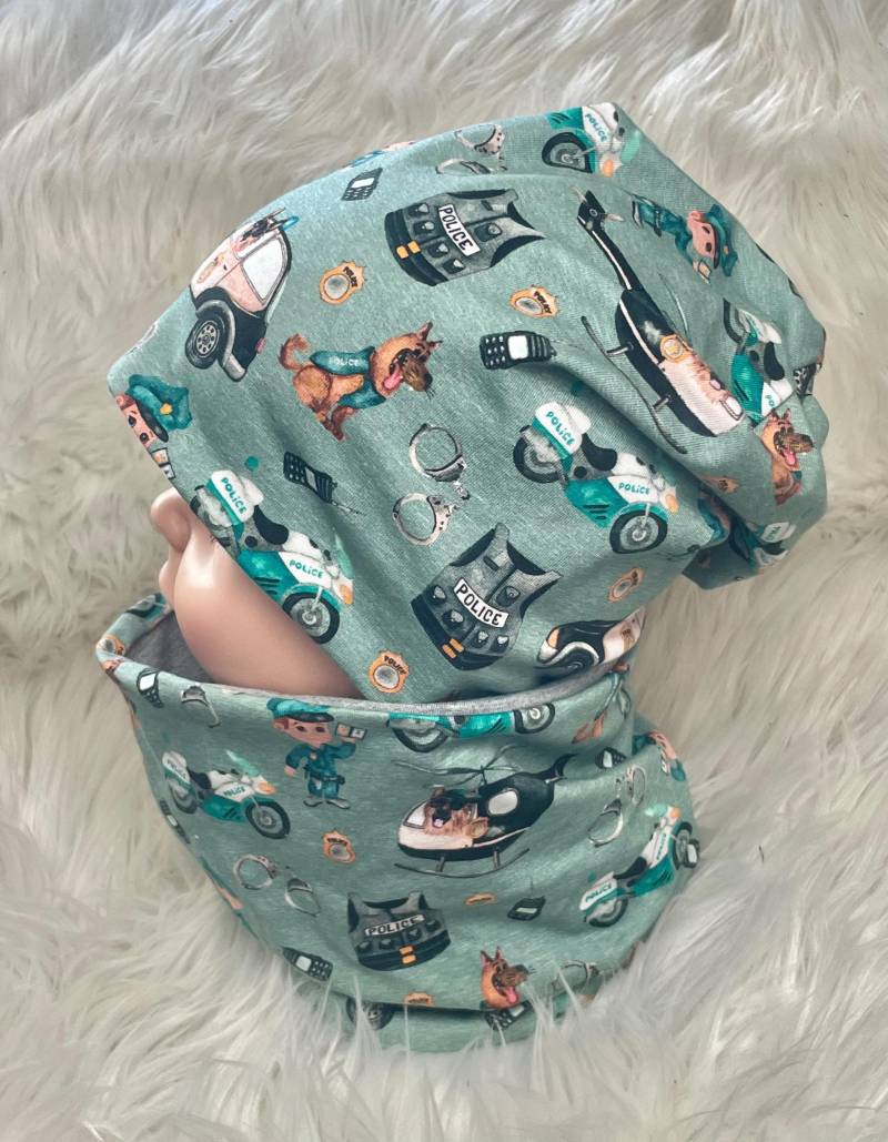 Beanie Loop Set Polizei Auto Hund Grün 39-60 Kindermütze, Schal , Mütze Mit , Kleinkind Oder Einzeln Beanie Loop Set Polizei Auto Hund Grün 39-60 Kindermütze, Schal , Mütze Mit , Kleinkind Oder Einzeln von Liolinos