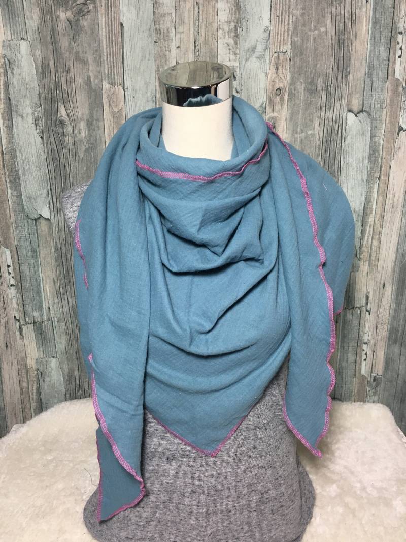 Damen Dreieckstuch Musselin Halstuch Xxl "Rauchblau" Wickelschal Tuch Handmade Schal Einlagig von Liolinos