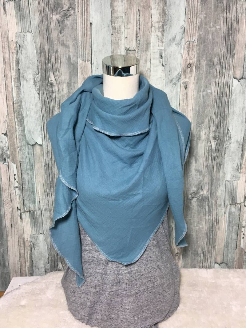 Damen Dreieckstuch Musselin Halstuch Xxl "Rauchblau" Wickelschal Tuch Handmade Schal Einlagig von Liolinos
