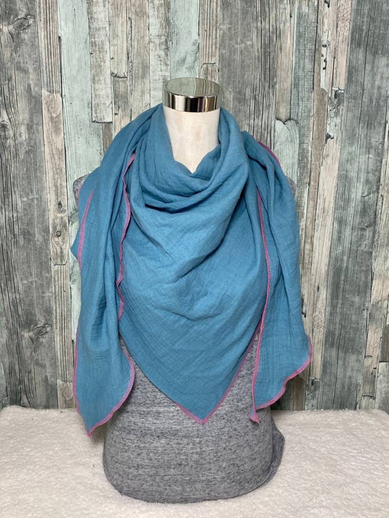 Damen Dreieckstuch Musselin Halstuch Xxl "Rauchblau" Wickelschal Tuch Handmade Schal Einlagig von Liolinos