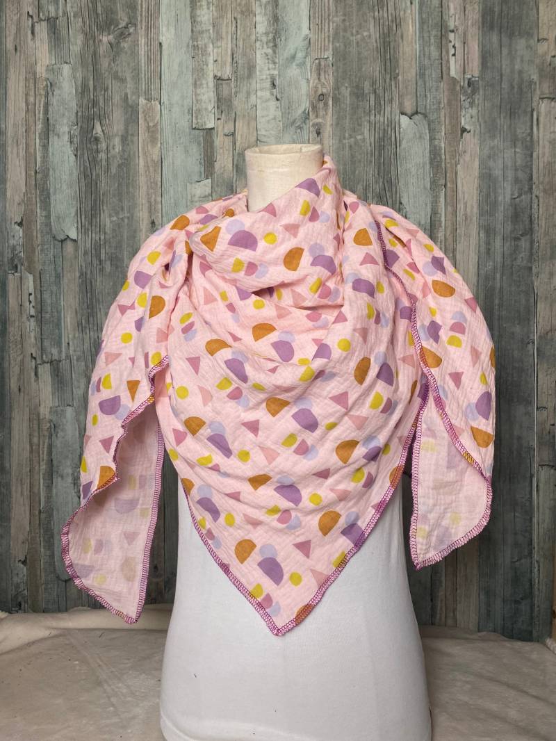 Dreieckstuch Halstuch Abstrakt Rosa Weiss Musselin Wickelschal Tuch Handmade Schal Einlagig von Liolinos