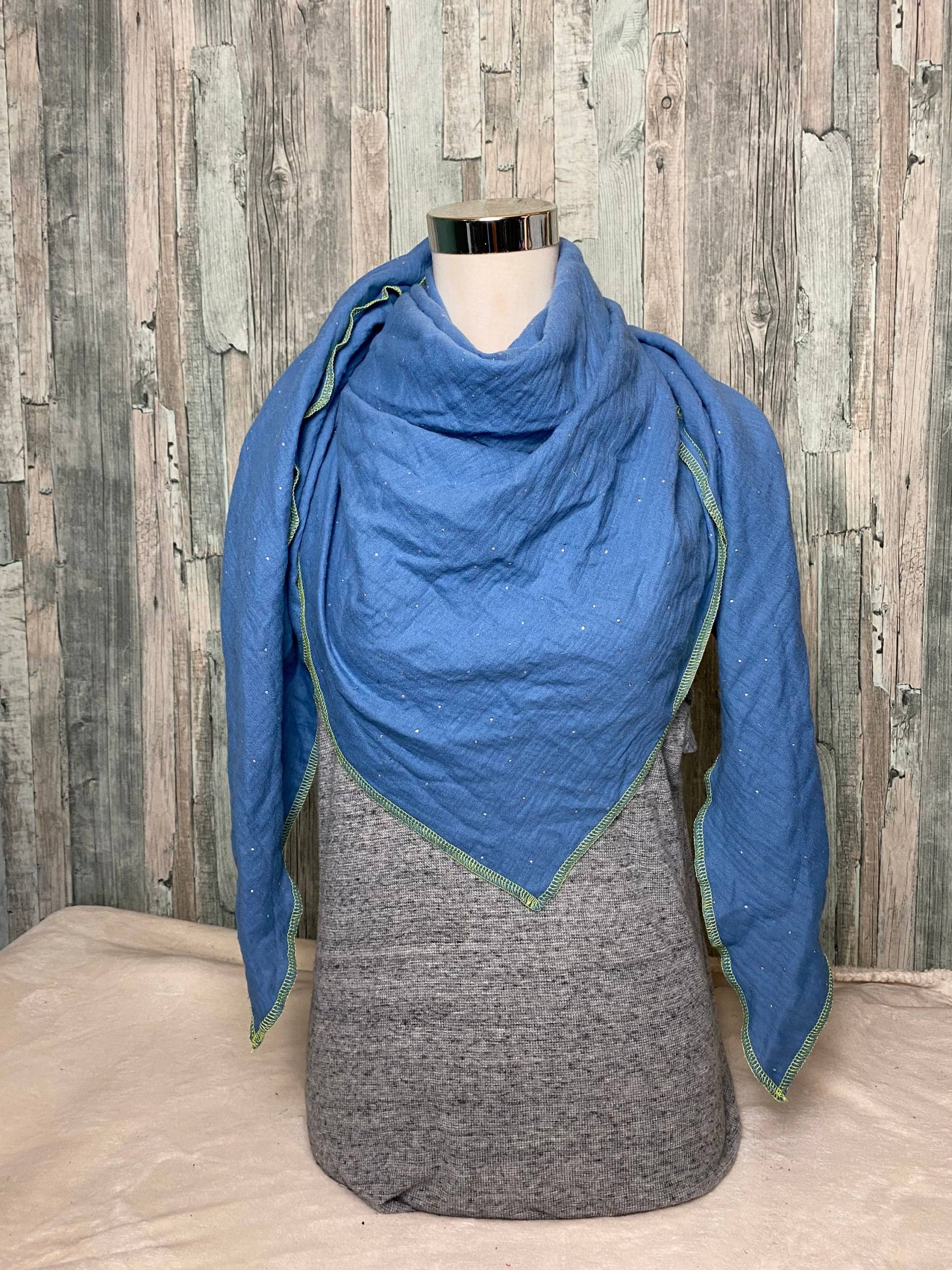 Dreieckstuch Halstuch Blau Silber Punkte Musselin Wickelschal Tuch Handmade Schal Einlagig Dreieckstuch Halstuch Blau Silber Punkte Musselin Wickelschal Tuch Handmade Schal Einlagig von Liolinos