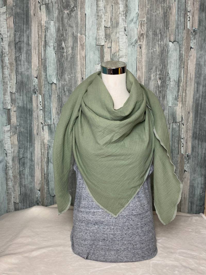 Dreieckstuch Halstuch Damen" Olive Grün Hell" Musselin Wickelschal Tuch Handmade Schal Einlagig von Liolinos