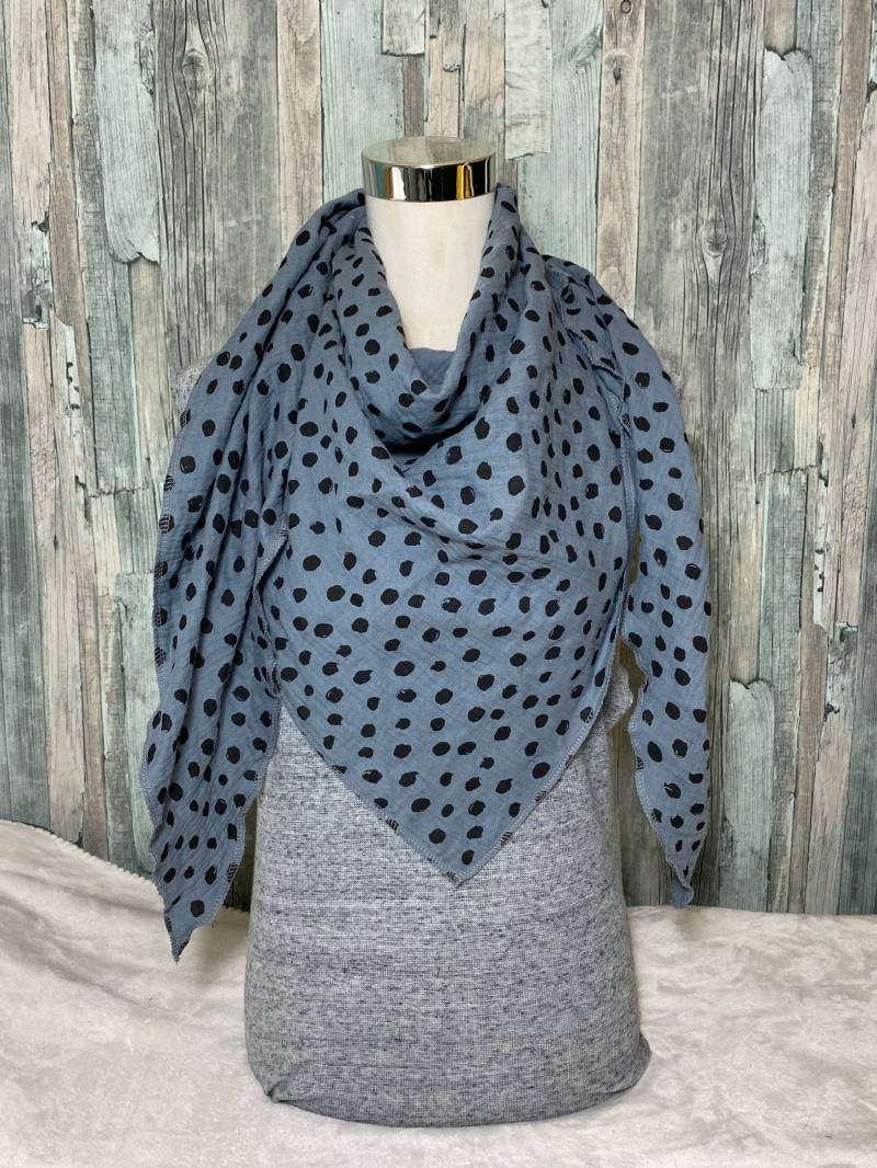 Dreieckstuch Halstuch Damen Punkte Schwarz Grau Musselin Wickelschal Tuch Handmade Schal Einlagig von Liolinos