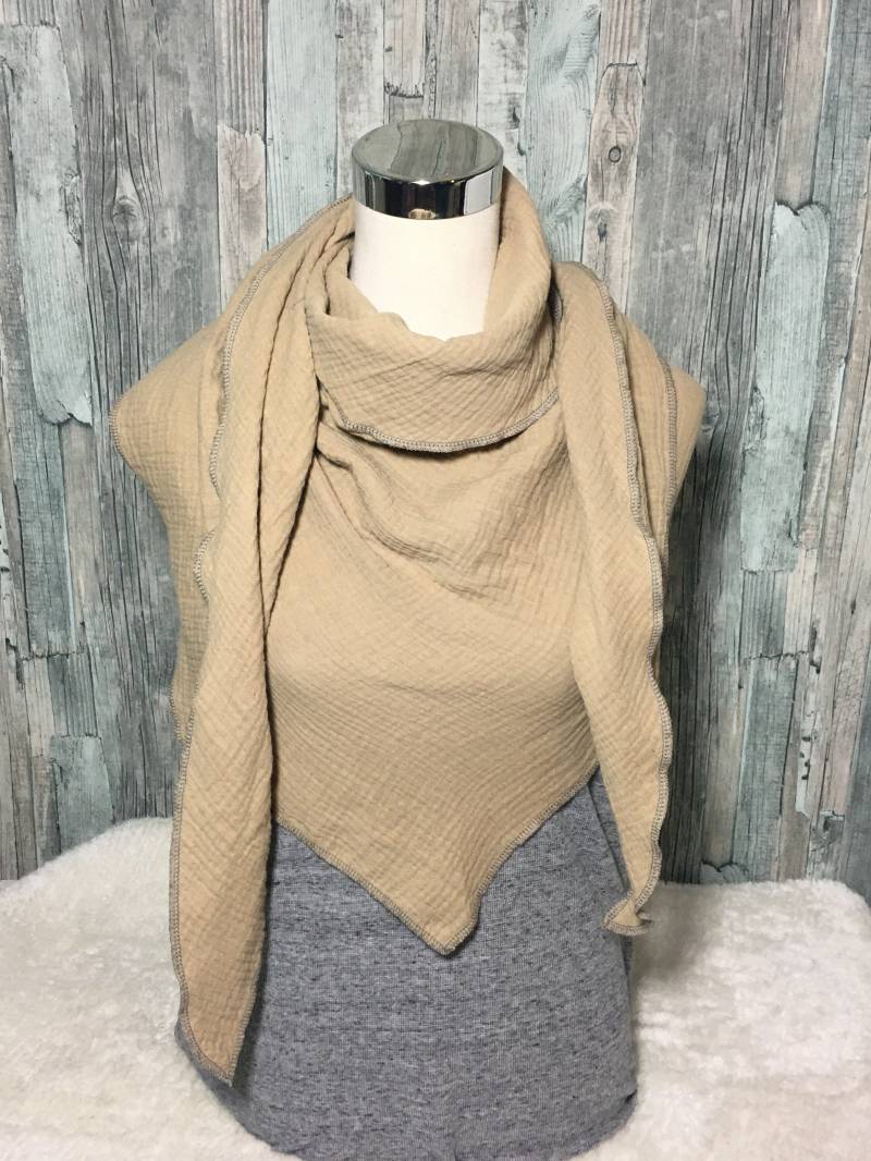 Dreieckstuch Halstuch Damen Xxl Aus Musselin"Beige " Musselin Wickelschal Tuch Handmade Schal Herbstuch Einlagig von Liolinos