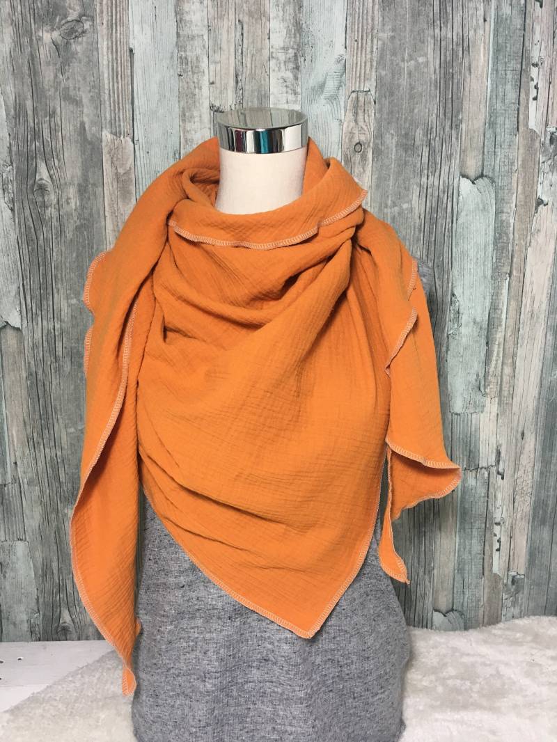 Dreieckstuch Halstuch Damen Xxl Aus Musselin"Brique" Musselin Wickelschal Tuch Handmade Schal Einlagig von Liolinos