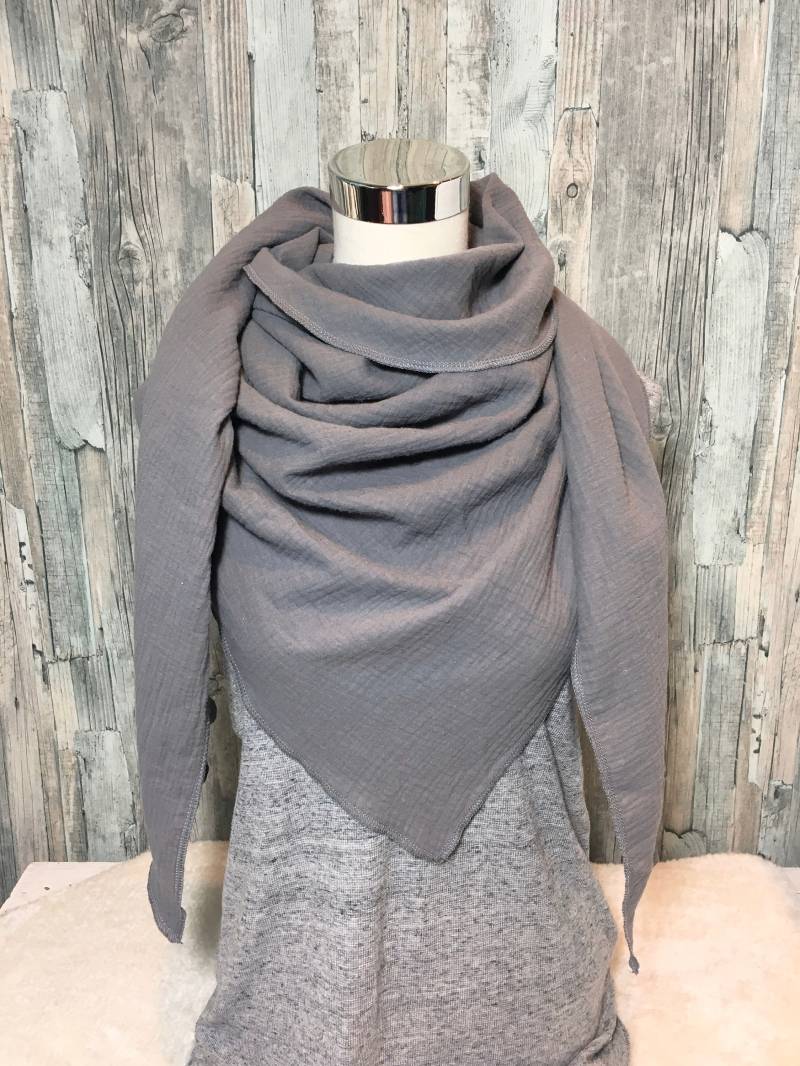 Dreieckstuch Halstuch Damen Xxl Aus Musselin"Grau" Musselin Wickelschal Tuch Handmade Schal Einlagig von Liolinos