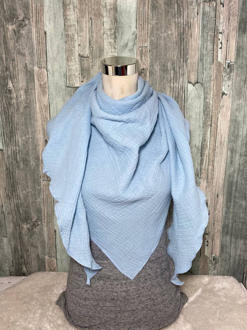 Dreieckstuch Halstuch Damen Xxl Aus Musselin" Hellblau" Musselin Wickelschal Tuch Handmade Schal Herbstlich Einlagig von Liolinos