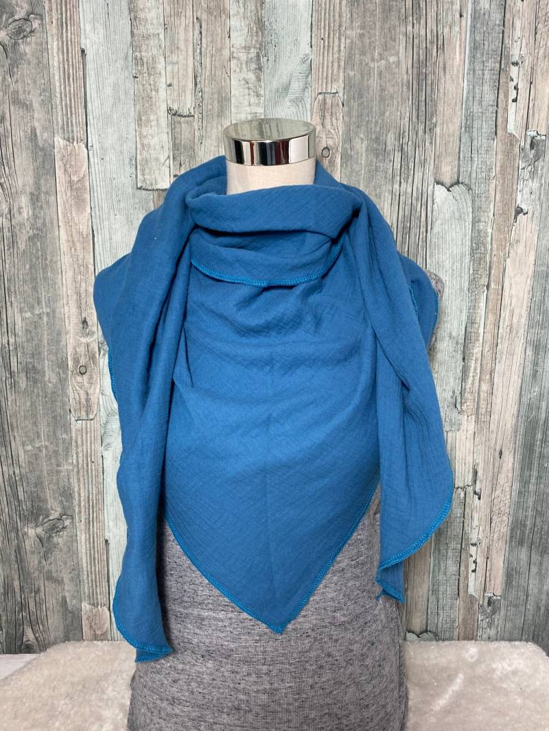 Dreieckstuch Halstuch Damen Xxl Aus Musselin"Indigo Blau" Musselin Wickelschal Tuch Handmade Schal Herbstlich Einlagig von Liolinos