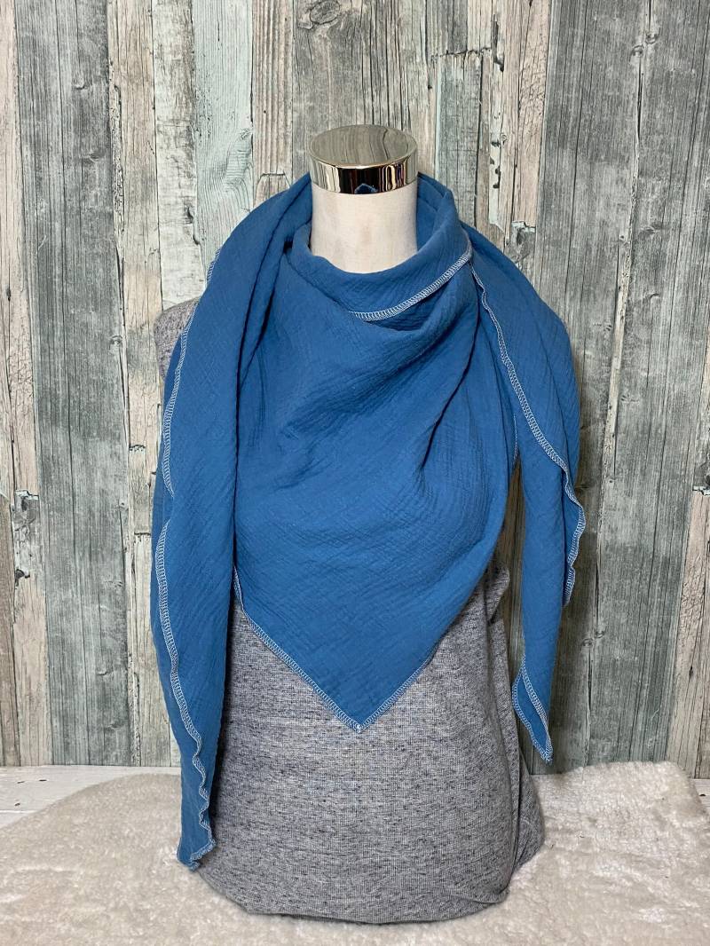 Dreieckstuch Halstuch Damen Xxl Aus Musselin"Indigo Blau" Musselin Wickelschal Tuch Handmade Schal Herbstlich Einlagig von Liolinos
