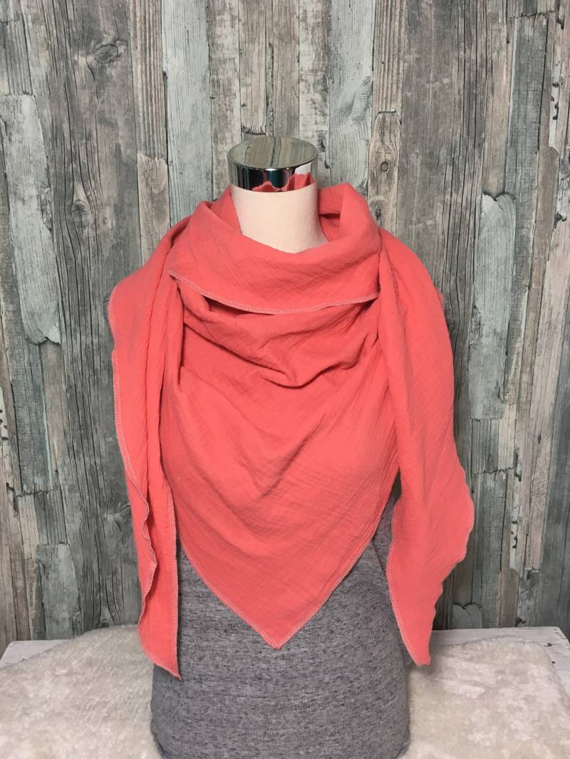 Dreieckstuch Halstuch Damen Xxl Aus Musselin"Koralle" Musselin Wickelschal Tuch Handmade Schal Einlagig von Liolinos