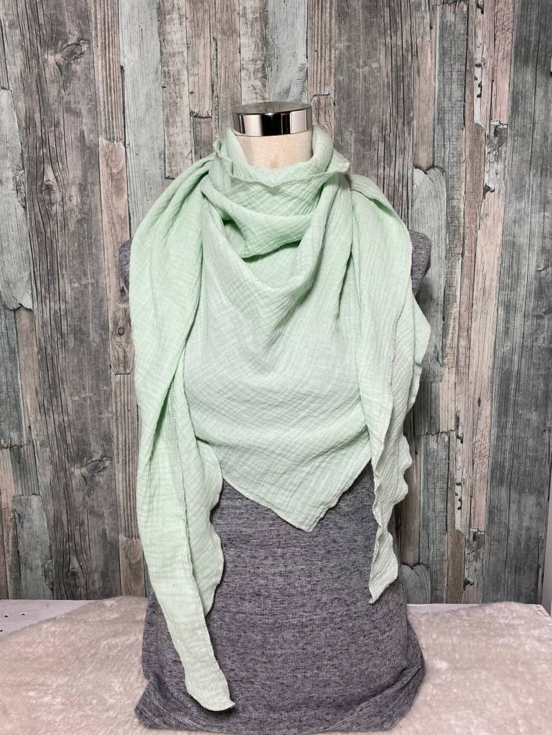 Dreieckstuch Halstuch Damen Xxl Aus Musselin"Mint" Musselin Wickelschal Tuch Handmade Schal Einlagig von Liolinos
