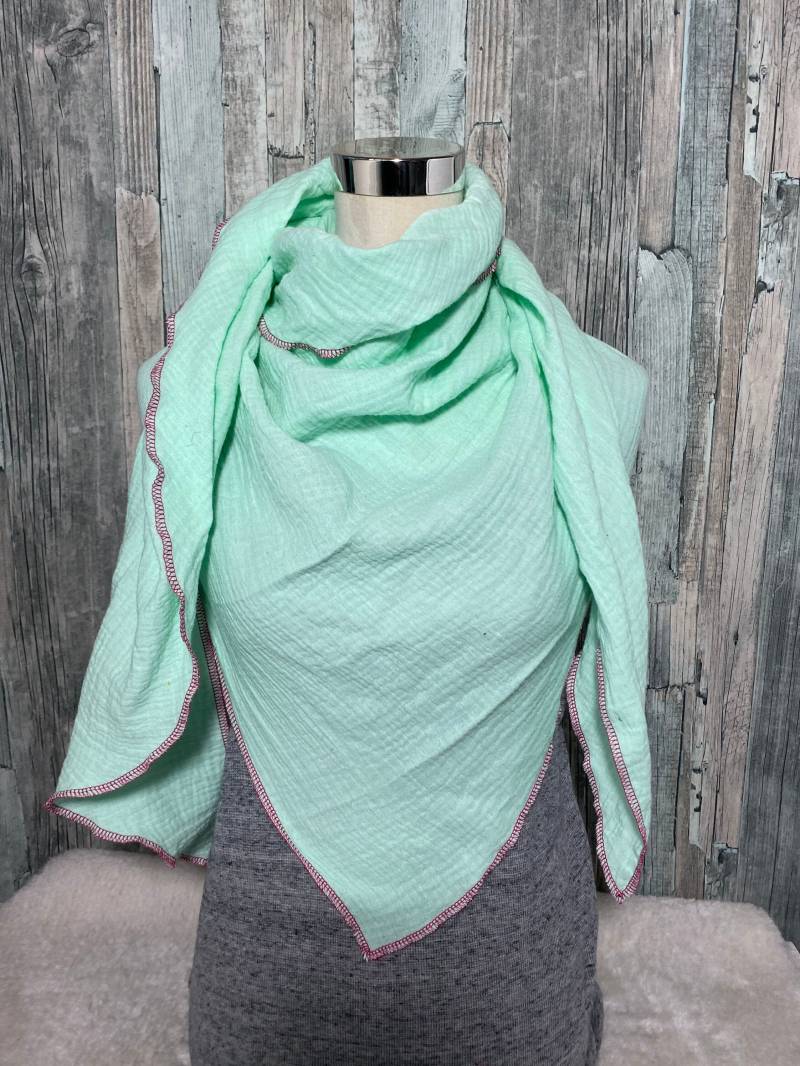 Dreieckstuch Halstuch Damen Xxl Aus Musselin"Mint" Musselin Wickelschal Tuch Handmade Schal Sommertuch Einlagig von Liolinos