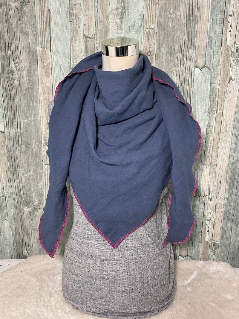 Dreieckstuch Halstuch Damen Xxl Aus Musselin"Mittelblau" Musselin Wickelschal Tuch Handmade Schal Sommertuch Einlagig von Liolinos