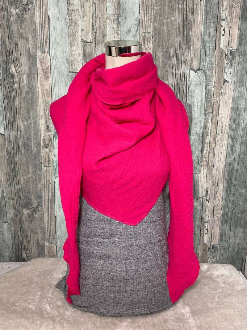Dreieckstuch Halstuch Damen Xxl Aus Musselin"Pink " Musselin Wickelschal Tuch Handmade Schal Sommertuch Einlagig von Liolinos