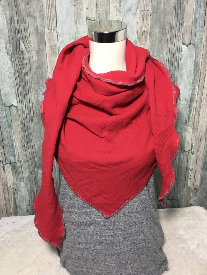 Dreieckstuch Halstuch Damen Xxl Aus Musselin"Rot" Musselin Wickelschal Tuch Handmade Schal Einlagig von Liolinos