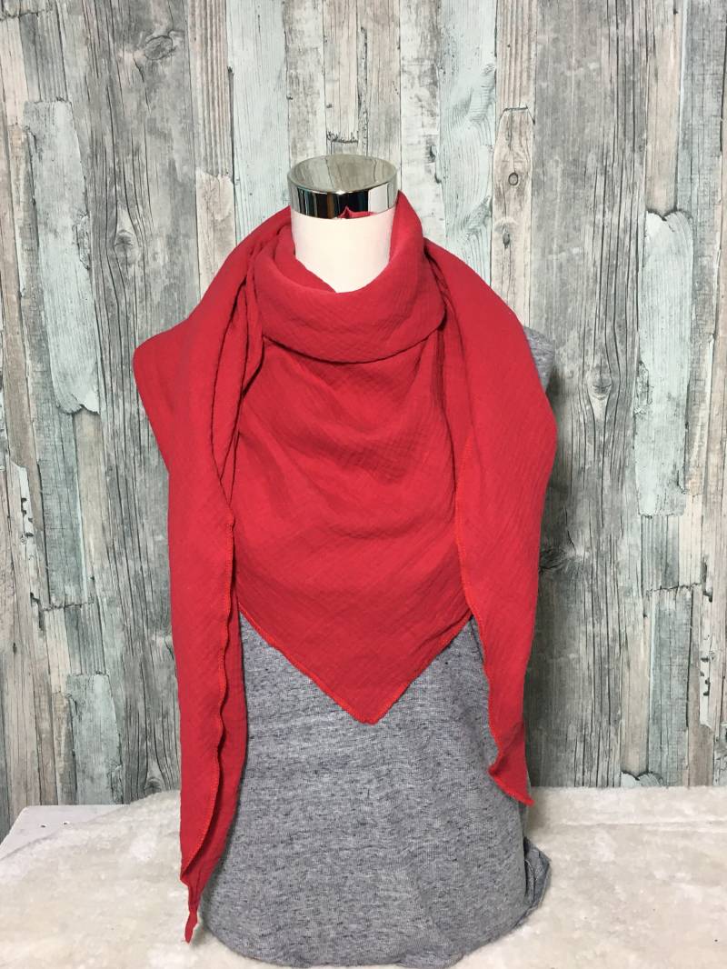 Dreieckstuch Halstuch Damen Xxl Aus Musselin"Rot" Musselin Wickelschal Tuch Handmade Schal Sommertuch Einlagig von Liolinos