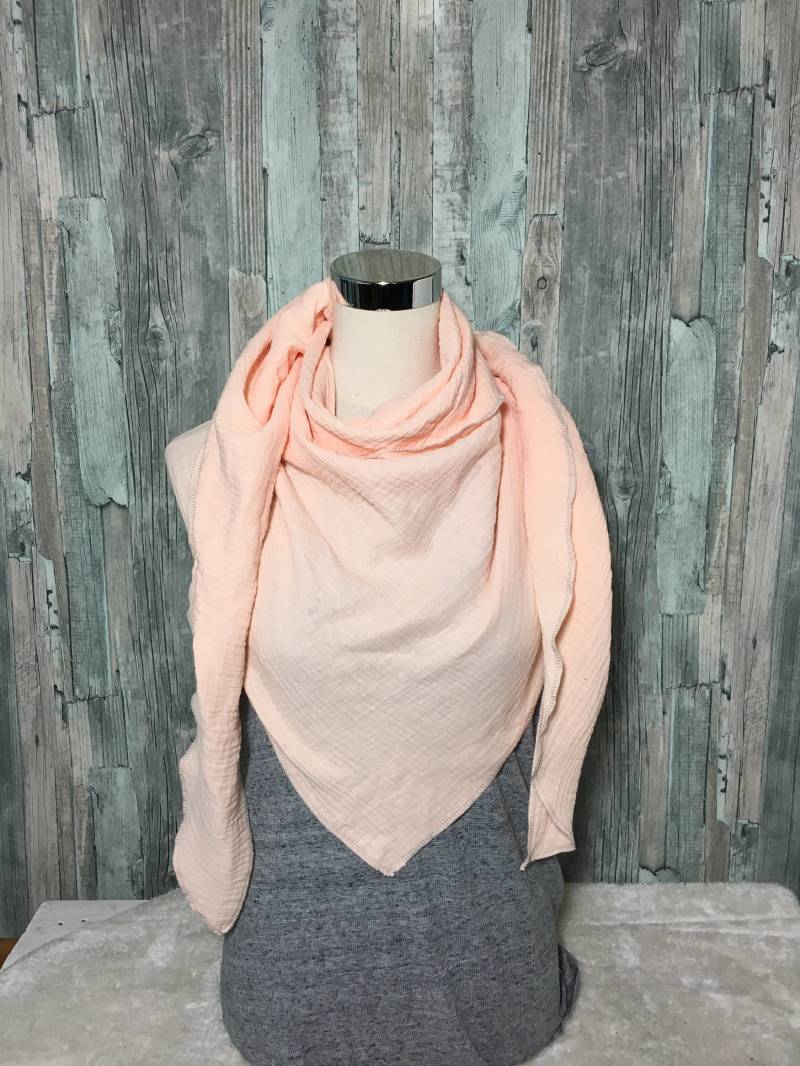 Dreieckstuch Halstuch Damen Xxl Aus Musselin"Soft Lachs" Musselin Wickelschal Tuch Handmade Schal Einlagig von Liolinos
