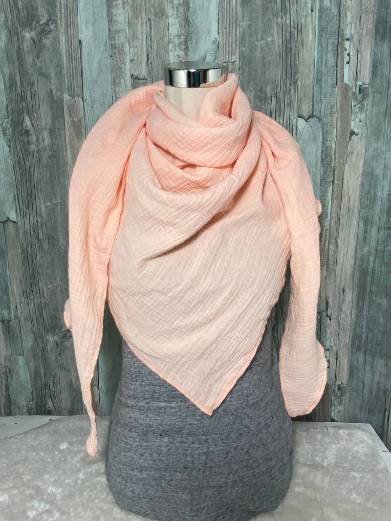 Dreieckstuch Halstuch Damen Xxl Aus Musselin"Soft Lachs" Musselin Wickelschal Tuch Handmade Schal Einlagig von Liolinos