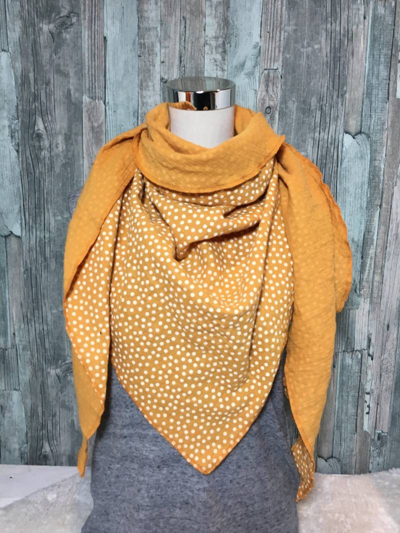 Dreieckstuch Halstuch Damen Xxl " Gelb Punkte Musselin Wickelschal Tuch Handmade Schal Sommertuch Einlagig von Liolinos