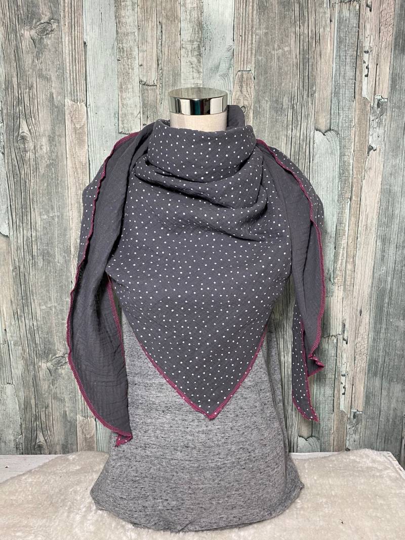 Dreieckstuch Halstuch Damen Xxl "Punkte Dunkel Grau " Musselin Wickelschal Tuch Handmade Schal Einlagig von Liolinos